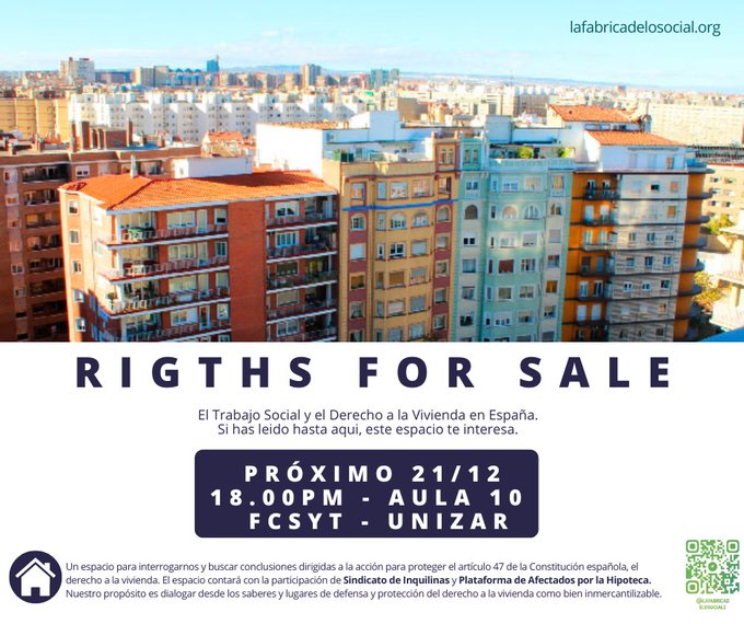 Este miércoles escucharemos a las amigas de la <a href="/pahzaragoza/">PAH Zaragoza</a> e @InquilinasZ para aprender y pensar cómo empujar a favor del derecho a la vivienda desde la universidad y los movimientos sociales. A las 18.00 en el aula 10 de la @FcstUnizar