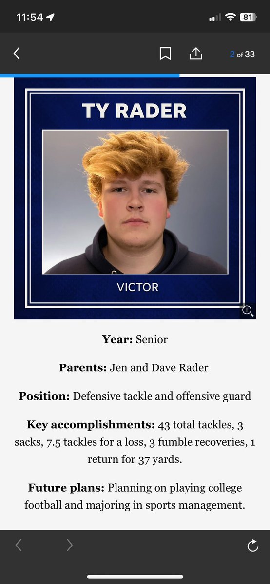 Ty Rader (@tyrader_05) on Twitter photo Honored and excited to be named to AGR 1st team <a href="/VictorFootballB/">Victor Football</a> <a href="/mandileg/">Geoff Mandile</a> <a href="/SteveDAnna1/">⭐️Coach Steve D'Anna⭐️</a> <a href="/PrimetimeBall_/">Primetime585⭕️</a> @CSAPrepstarNY <a href="/SecVFootball/">Section V Football</a> <a href="/VictorBLDevils/">Victor Blue Devils Ψ╰(•̀ᴗ•́ )╯</a> <a href="/vcswrestling/">Victor Wrestling</a> Honored and excited to be named to AGR 1st team <a href="/VictorFootballB/">Victor Football</a> <a href="/mandileg/">Geoff Mandile</a> <a href="/SteveDAnna1/">⭐️Coach Steve D'Anna⭐️</a> <a href="/PrimetimeBall_/">Primetime585⭕️</a> @CSAPrepstarNY <a href="/SecVFootball/">Section V Football</a> <a href="/VictorBLDevils/">Victor Blue Devils Ψ╰(•̀ᴗ•́ )╯</a> <a href="/vcswrestling/">Victor Wrestling</a>