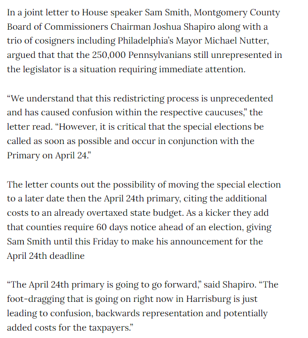 jggottesman's tweet photo. @MikeStraub_PA Let's not forget about the time now Gov.-elect Shapiro said special elections should be held in conjunction with primary elections to save money and reduce confusion.

Also, it's Dems themselves who denied these folks representation by quitting early.

https://t.co/ATPNrQ8YKL https://t.co/L2ouRlguSs
