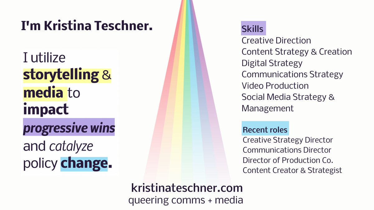 KrisTeschner's tweet photo. As we’re wrapping up and reflecting on the midterms, I’m also settling back at home in Brooklyn and keeping an eye out for what’s next. So, I’m putting it out there - if you see anything that seems like a good fit, I would love to know about it! 
#CreativeStrategy #QueerCreative https://t.co/yn9H9gbfsr