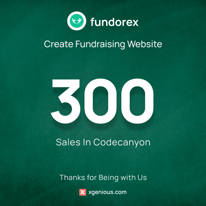 🎉We've reached an amazing milestone of 300 sales at CodeCanyon on our Fundorex Crowdfunding Platform! 🙌Thank you all for being part of this journey with us and supporting us along the way! 🥳

#fundorex #xgenious #bytesed #fundraising #donation #donationcampaign #300sales