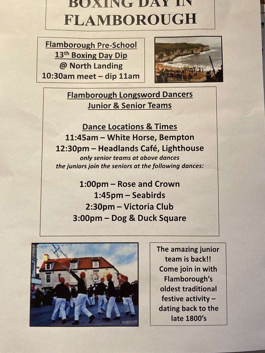 Boxing Day 2022 - normal service is resumed this year with our impressive junior team from <a href="/flamboroprimary/">Flamborough Primary</a> dancing with the senior team. All the times and locations as shown in the poster