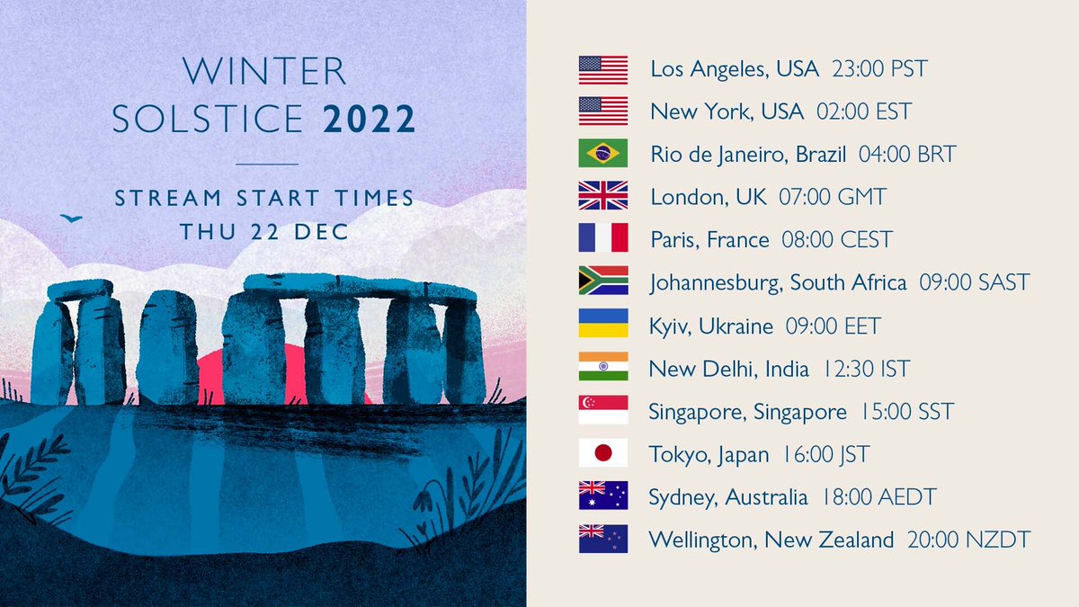 🌎 🖥️ Wherever you are in the world, you can join us for the sunrise live from Stonehenge to mark the #WinterSolstice. Visit our profile and tune in to the live stream at your local start time.