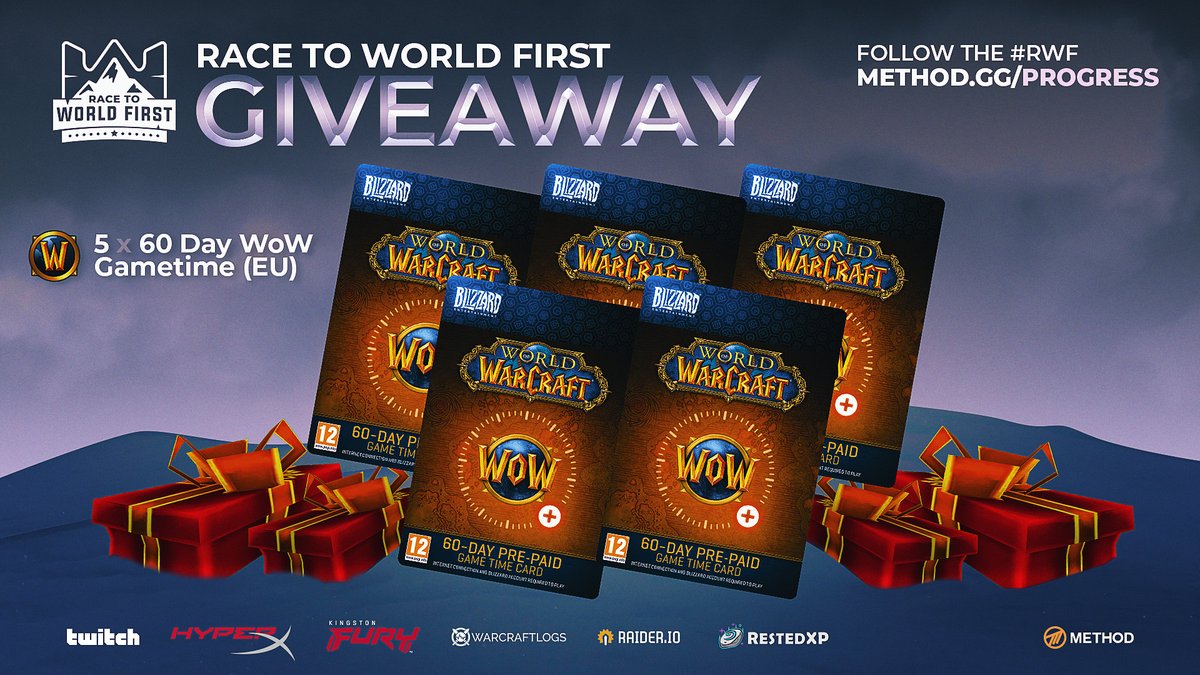 Another #RWF Christmas Giveaway headed your way 🎁🎄🌟 5x 60 Days of Gametime is up for grabs! Thank you @Warcraft 🙌 🔁 LIKE + RT 👤 Follow @Method 💬 Tag a friend ENDS IN 24HRS - EU ONLY