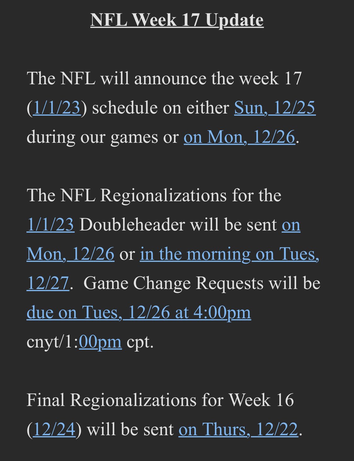 NFL Flexible Scheduling on Twitter "The league has chosen to utilize
