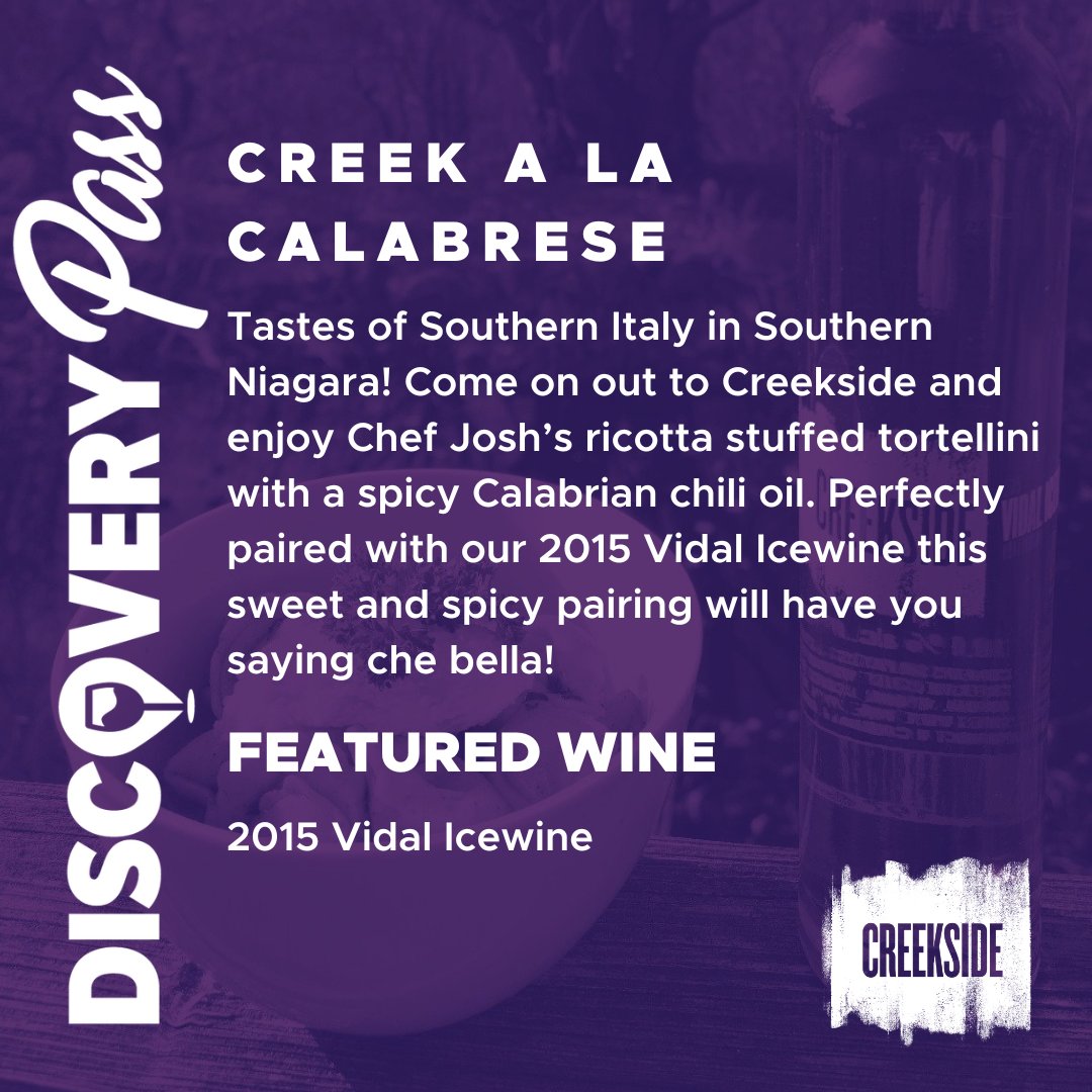 Niagara Grape & Wine Festival (@niagarawinefest) on Twitter photo <a href="/CreeksideWine/">Creekside Winery</a> joins our Icewine Discovery Pass program this January with their Creek A La Calabrese, complete with ricotta-stuffed tortellini and a spicy Calabrian chili oil. Pair this delectable dish with their 2015 Vidal Icewine for a taste sensation that's sure to impress! <a href="/CreeksideWine/">Creekside Winery</a> joins our Icewine Discovery Pass program this January with their Creek A La Calabrese, complete with ricotta-stuffed tortellini and a spicy Calabrian chili oil. Pair this delectable dish with their 2015 Vidal Icewine for a taste sensation that's sure to impress!