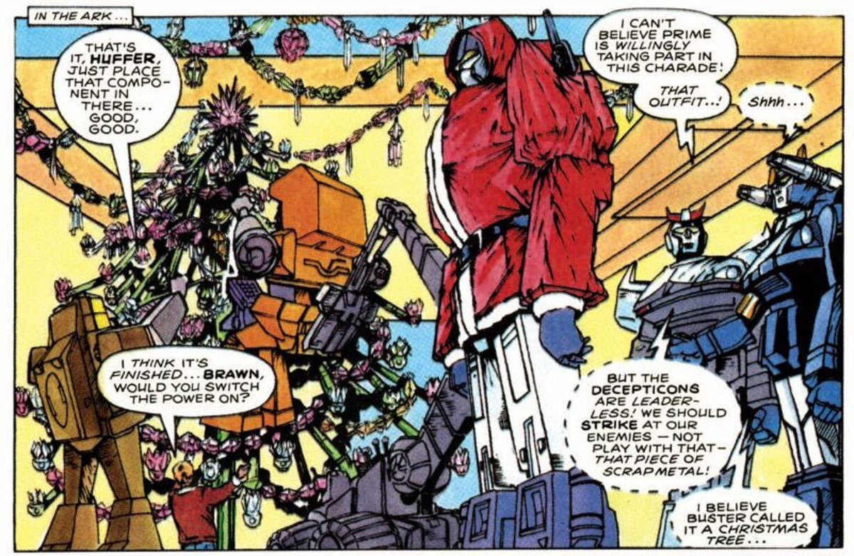 TF_Moments's tweet photo. the Autobots set up a Christmas tree, while Prowl kills the mood. (1985) https://t.co/GutmBxkdTh