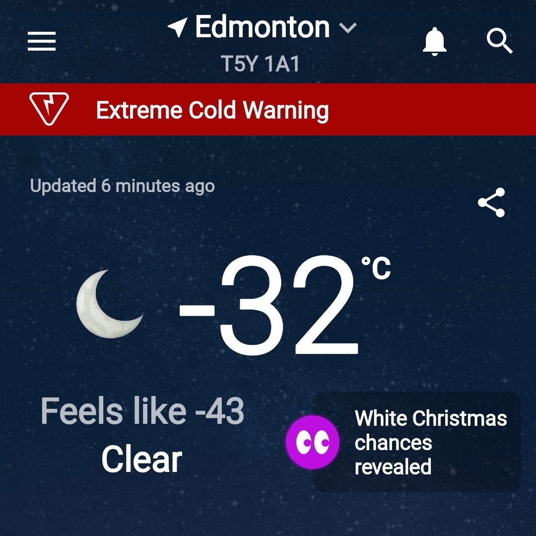 Miss_Ruthless31's tweet photo. Holy hell , Stay warm out there folks !!! Yikes #socold #albertawinter #frostbite #WinterWonderland #alberta #yeg #edmonton #damncold #windchill #freezeyourassoff #canada #trekkie https://t.co/AsRwvk3Oxu