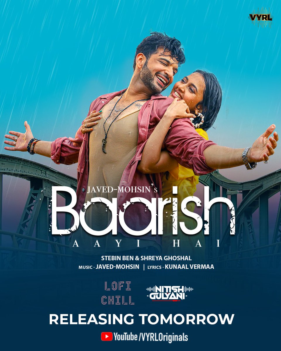 VYRLOriginals's tweet photo. Thand mai pyaar ki barsaat girane aa gaye hai #KaranKundrra aur #TejasswiPrakash! ❤️❤️

#BaarishAayiHaiLoFiChill Releasing Tomorrow at 11am on our YouTube channel! 

#VYRLOriginals #BaarishAayiHai #ShreyaGhoshal #StebinBen #TejRan #TejRanForever #NitishGulyani https://t.co/xXYw1Sg5pw