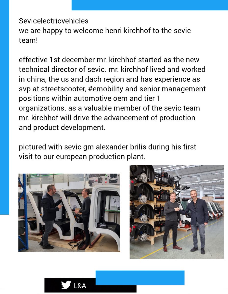 _X_Alex_'s tweet photo. #sevic #team #management #production #ev
sevic #electricvehicles
We are happy to welcome Henri Kirchhof to the Sevic Team! https://t.co/pgYEeTXV8N