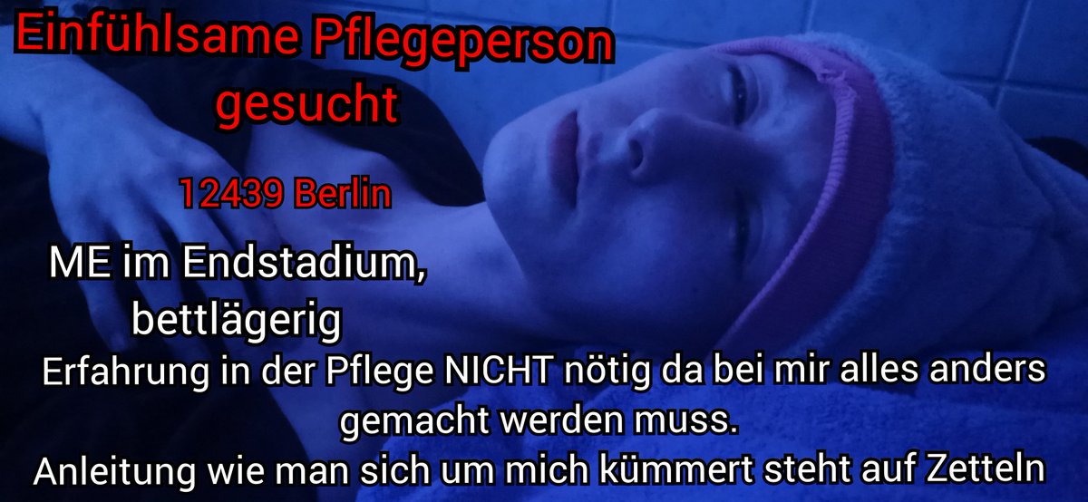 Bitte helft mir eine einfühlsame &amp; zuverlässige Pflegeperson zu finden 

Minijob 
7,5h pro Woche (30h im Monat )
- deutsch/englisch lesen können
- leise/vorsichtig sein
- kochen können 
- selbständig arbeiten 
- hygienisch &amp; sauber 
- freundlich &amp;höflich
- keine Diskussionen