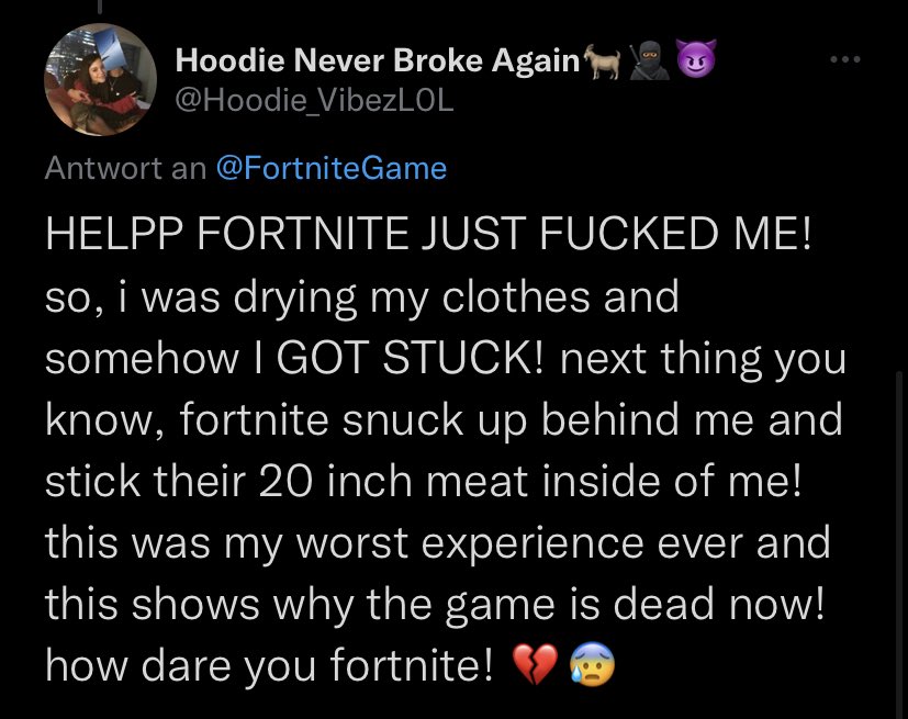yellowfromthe's tweet photo. @Hoodie_VibezL0L @FortniteGame Hahahaahahahaha https://t.co/K5TJBd2VkH