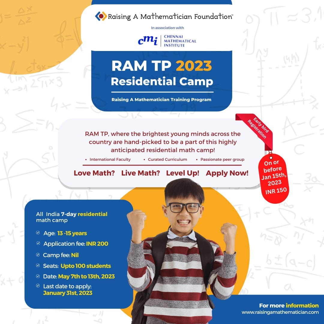 raisingamath's tweet photo. Calling all math lovers! Get ready for an unforgettable experience at #RAMTP2023, residential #mathcamp. Connect with top faculty & guest speakers and dive into mind-blowing math concepts. Don't miss out on this opportunity to unleash your inner math geek!
https://t.co/ONckkHF4wV https://t.co/G5V87mAXYo