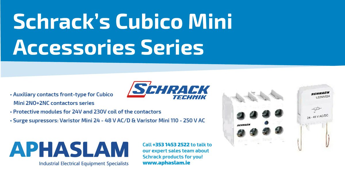 AP Haslam Ltd. (@aphaslam) on Twitter photo Check out Schrack’s CUBICO Contactors and Thermal Overload Relays Series available from AP Haslam Ltd. Call us now on +353 (0)1 4532522 or email sales@aphaslam.ie
#APHaslam, #schrack, #schracktechnik, #cubico, #contactors, #thermaloverloadrelays, #Electrical, #Construction Check out Schrack’s CUBICO Contactors and Thermal Overload Relays Series available from AP Haslam Ltd. Call us now on +353 (0)1 4532522 or email sales@aphaslam.ie
#APHaslam, #schrack, #schracktechnik, #cubico, #contactors, #thermaloverloadrelays, #Electrical, #Construction