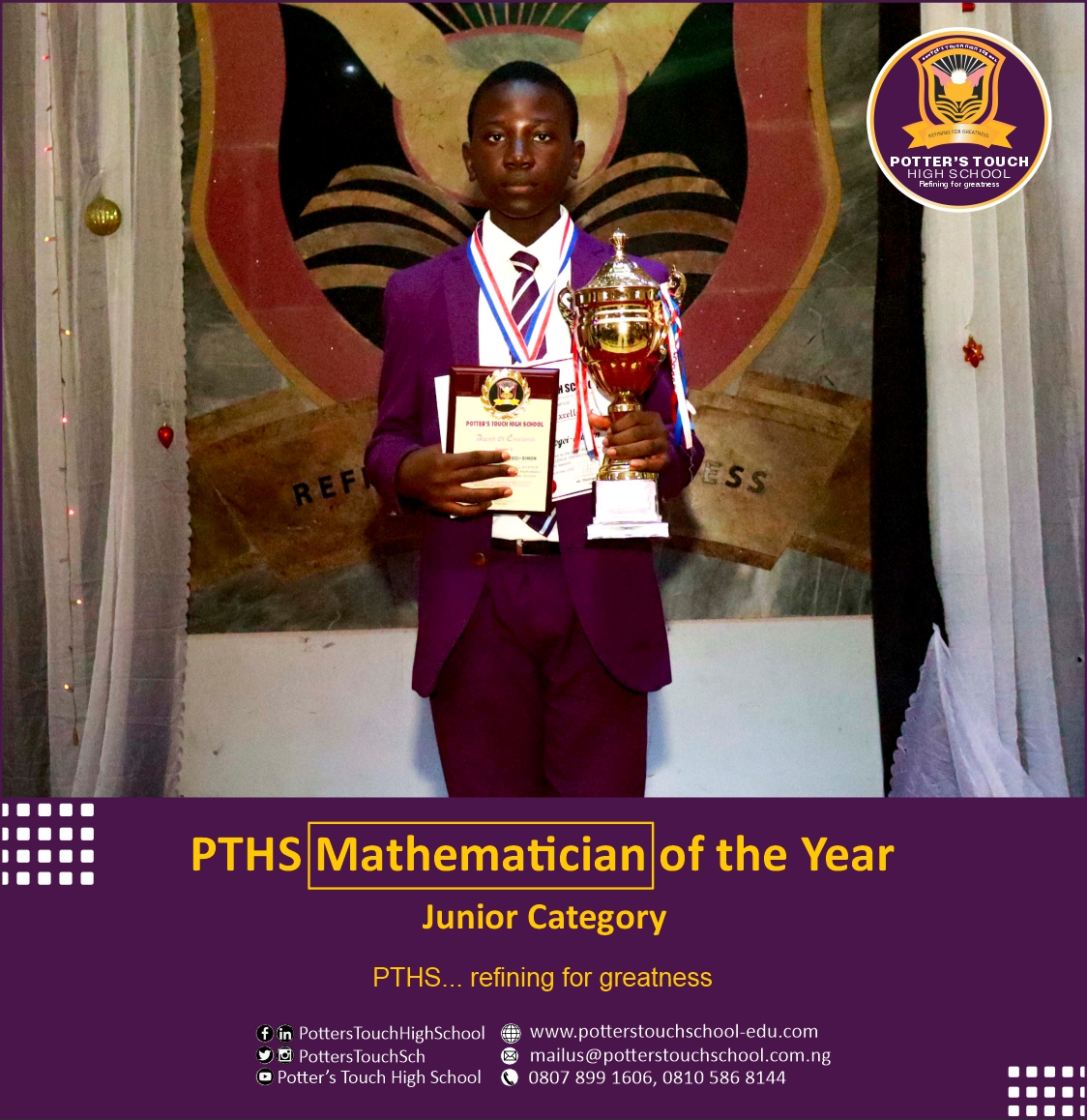 potterstouchsch's tweet photo. Meet the 2022 PTHS Mathematics Challenge Winners and Mathematicians of the Year in junior and senior categories.
#Mathematics #MathsChallenge #PottersTouch #RefiningForGreatness #BestPlaceToLearn https://t.co/DX9surf4XK