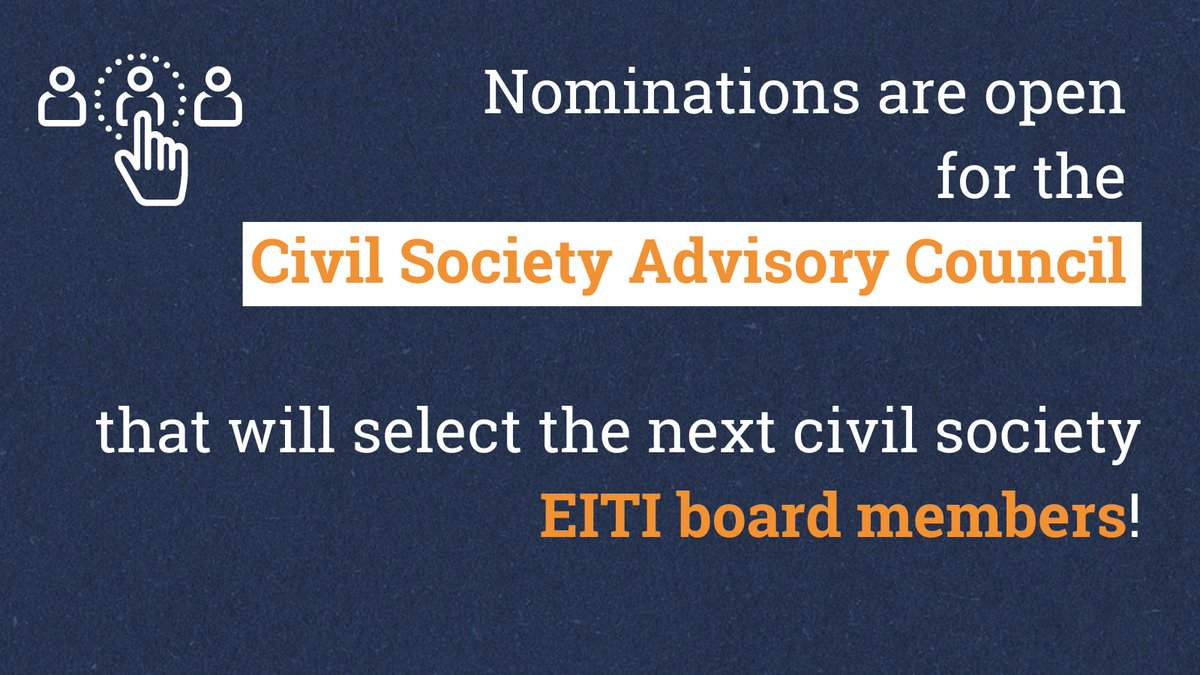 Nominations are open to be part of the Civil Society Advisory Council, responsible for selecting the 2023-2026 CSO <a href="/EITIorg/">EITI International</a> board members. 

CSO members of EITI MSGs or of the EITI Association can nominate someone else or themselves.

More info here👉cbi.org/project/cbi-fa…