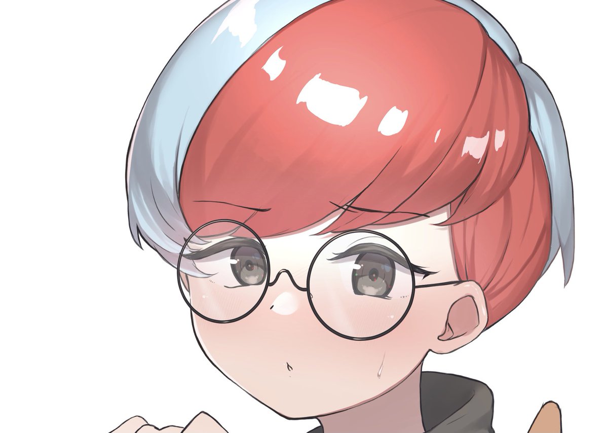 1girl glasses red hair two-tone hair bangs white background round eyewear  illustration images