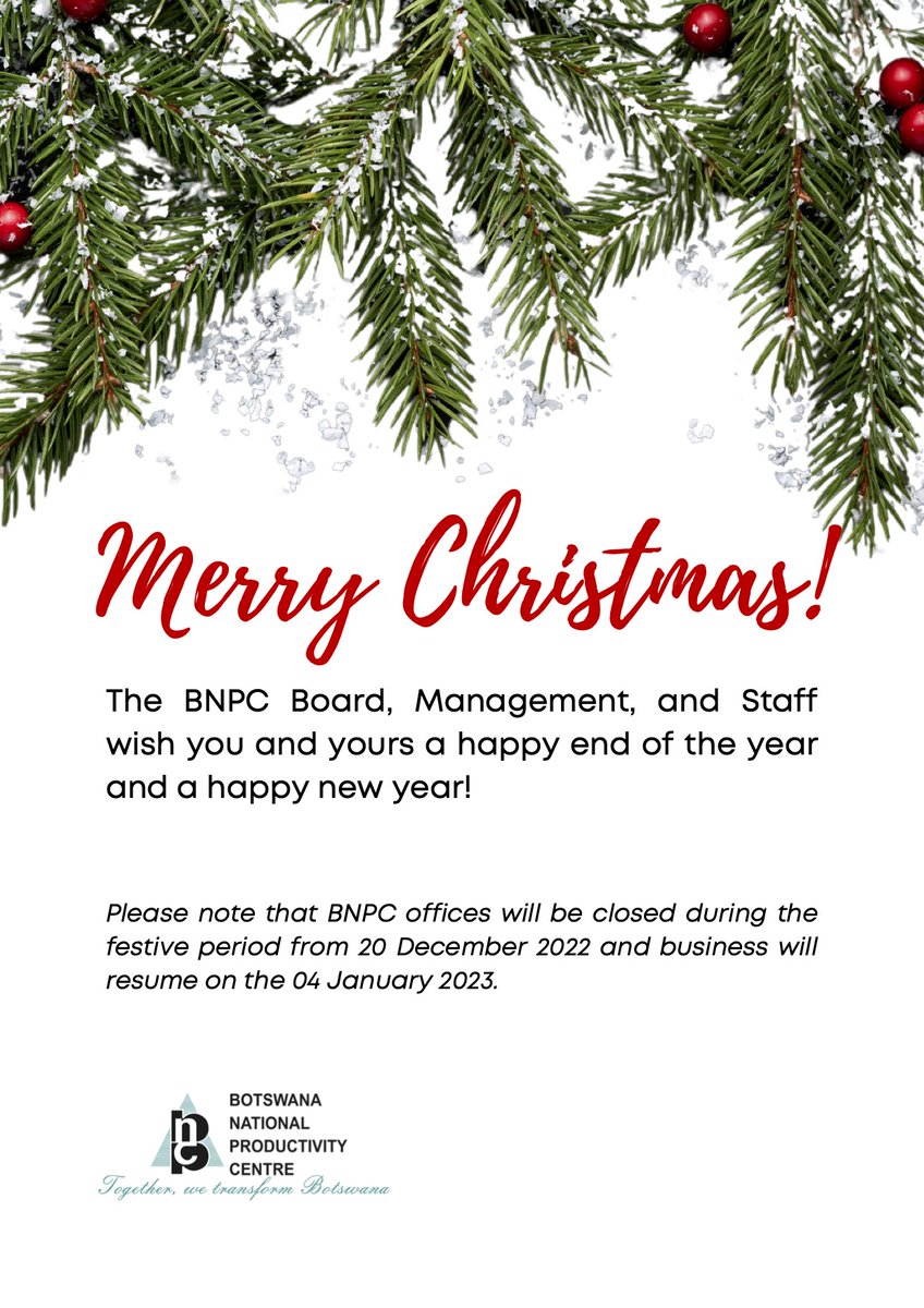 BNPC_BW's tweet photo. The BNPC Board, Management, and Staff wish you a happy end of the year and a happy new year! 🎄 https://t.co/gC4A7uQ7Vm