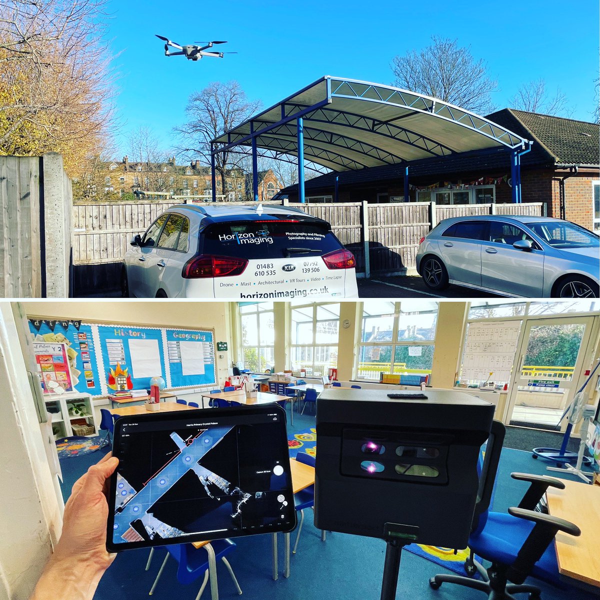 horizon_imaging's tweet photo. 📷 Creating a #Matterport #virtualtour and taking #drone and ground-level photos of a #school in #CrystalPalace #London today — and look at that beautiful blue sky! ☀️😎
#schools #virtualviewings #dronephotography #aerialphotography https://t.co/pY5zPJbERU