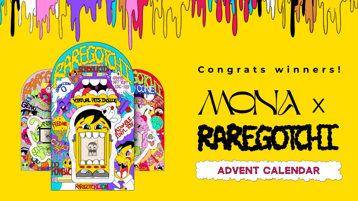 Raregotchi ๐พ (@raregotchi) on Twitter photo RareChristmas has come! ๐โจ
Here are the winners of the <a href="/raregotchi/">Raregotchi ๐พ</a> x <a href="/monaverse/">MONA</a> #AdventCalendar giveaway!
๐พ <a href="/teenybod/">ShelleyVan.eth</a>
๐พ <a href="/Ezincr/">EZinCrypto.eth</a>
๐พ <a href="/hueviews/">hueviews</a>
Congrats to all of them! ๐
Each won a Raregotchi #TOY!
Will they open their TOYS to reveal their #PETS? ๐ฎ
#Giveaway #Rareverse RareChristmas has come! ๐โจ
Here are the winners of the <a href="/raregotchi/">Raregotchi ๐พ</a> x <a href="/monaverse/">MONA</a> #AdventCalendar giveaway!
๐พ <a href="/teenybod/">ShelleyVan.eth</a>
๐พ <a href="/Ezincr/">EZinCrypto.eth</a>
๐พ <a href="/hueviews/">hueviews</a>
Congrats to all of them! ๐
Each won a Raregotchi #TOY!
Will they open their TOYS to reveal their #PETS? ๐ฎ
#Giveaway #Rareverse