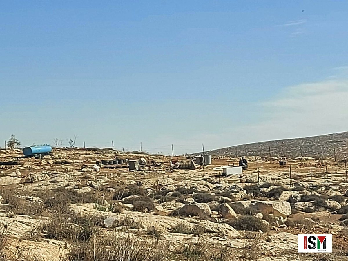 ISMPalestine's tweet photo. The IOF demolished and confiscated 5 new tents in the village of Wadi Jheish in #MasaferYatta. While settlements continue to expand on Palestinian land, Palestinians can't even put up a tent to use as a home without facing demolition and eviction  #SaveMasaferYatta #FreePalestine https://t.co/TCV6qFwEK2