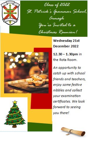SPGSLovingLangs's tweet photo. * Due to a clash with a Mac Rory fixture we have decided to move our Reunion forward tomorrow. It will take place from 12.30-1.30pm in the rota room. We are looking forward to seeing you there!! #festivefratres #tistheseason https://t.co/WNmwgbPKoV