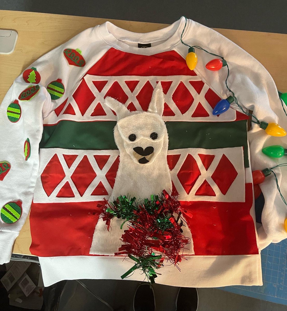 phpatriots_art's tweet photo. Congratulations to Karlie Gubernath on winning! I’d say I didn’t do too shabby in the recreation of the winning ugly Christmas sweater! #phstrong #uglysweater https://t.co/vBC9gnnlQr
