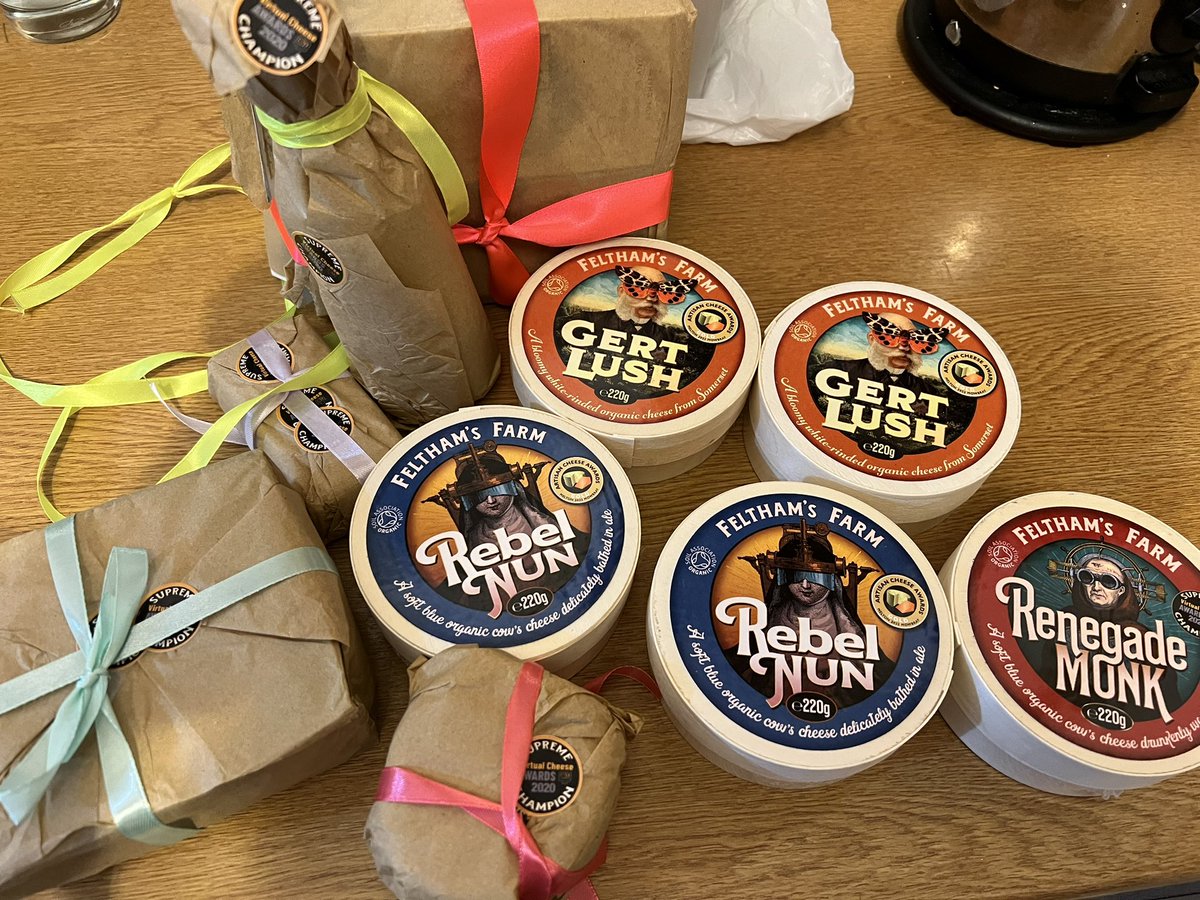 vodathan's tweet image. My hamper full of fantastic   @felthamsfarm cheese arrived!
Birthday present was delayed by couriers which meant the aroma was somewhat pungent.