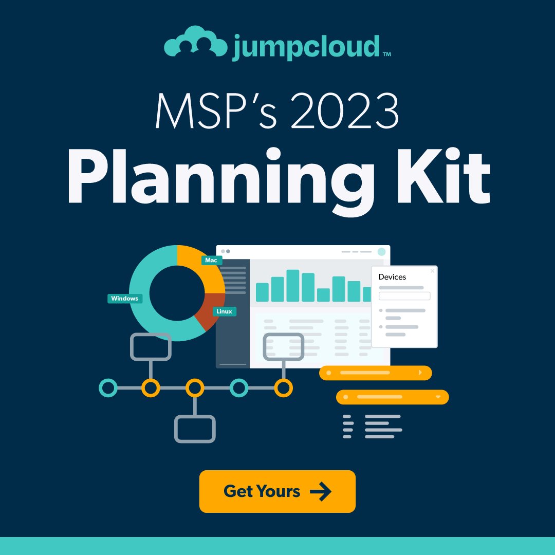 JumpCloud's tweet photo. Calling all #MSPs — we got you an early holiday gift!

Kick-start your 2023 business planning to ensure your strategies are set for the year with our 2023 Planning Kit.

The gift that keeps on giving 🎁: https://t.co/mhCNdXW3ZR https://t.co/fjavunjNBy