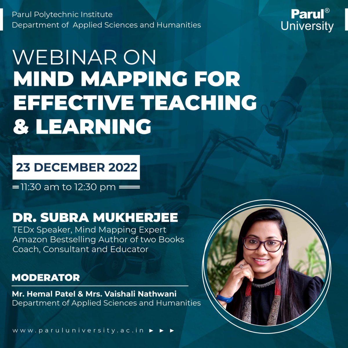 hemal2512's tweet photo. Dear Viewers,
Title of Webinar :  Mind Mapping for Effective Teaching &amp; Learning
Speaker of Webinar : Dr. Subra Mukherjee
TEDx Speaker, Mind Mapping Expert
Coach, Consultant and Educator
PU Webinar Facebook link for live streaming: https://t.co/AZ0Udbesj9 https://t.co/tFq8dptBGm