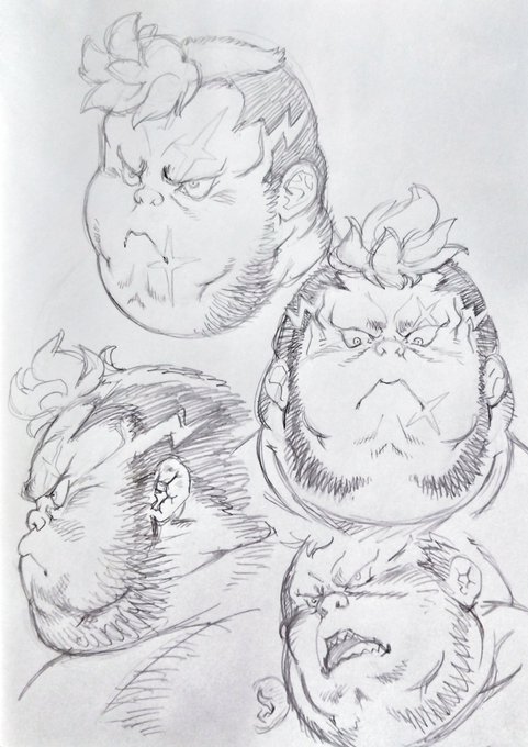 いつもデブ男子上げてる火曜日特別編その2
その後しばらくしてから閃き描いたフェイスデザイン。原稿では作画コストを考えて傷や剃り込みは省く事に。
今回の漫画は表情を描いていてとても楽しかったです😄
ご興味お有りの方は「BOLD13」を是非チェックなさってみてください🙏 