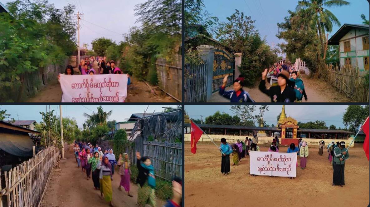 Derek_Htet's tweet photo. Pro democracy youths in a village, Yinmarbin Township, are still marching with vigor to keep opposing the military dictatorship.  #2022Dec20Coup #CrimesAgainstHumanity #WhatsHappeningInMyanmar https://t.co/3W0mUBv4Of