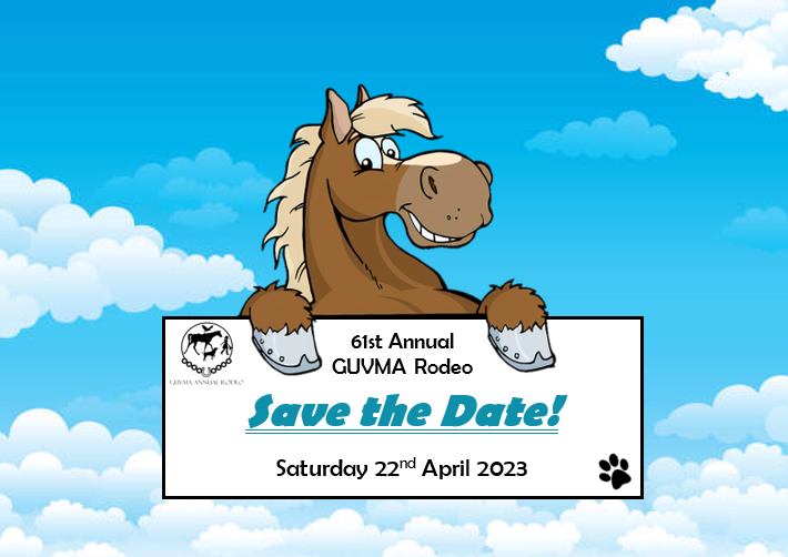 SAVE THE DATE!

As a committee we are excited to announce that the 61st GUVMA Annual Rodeo will be held on Saturday 22nd April 2023.

Make sure to take note, share with your friends and keep up to date by following us!

#Glasgowvet #GUVMARodeo2023 #Glasgow