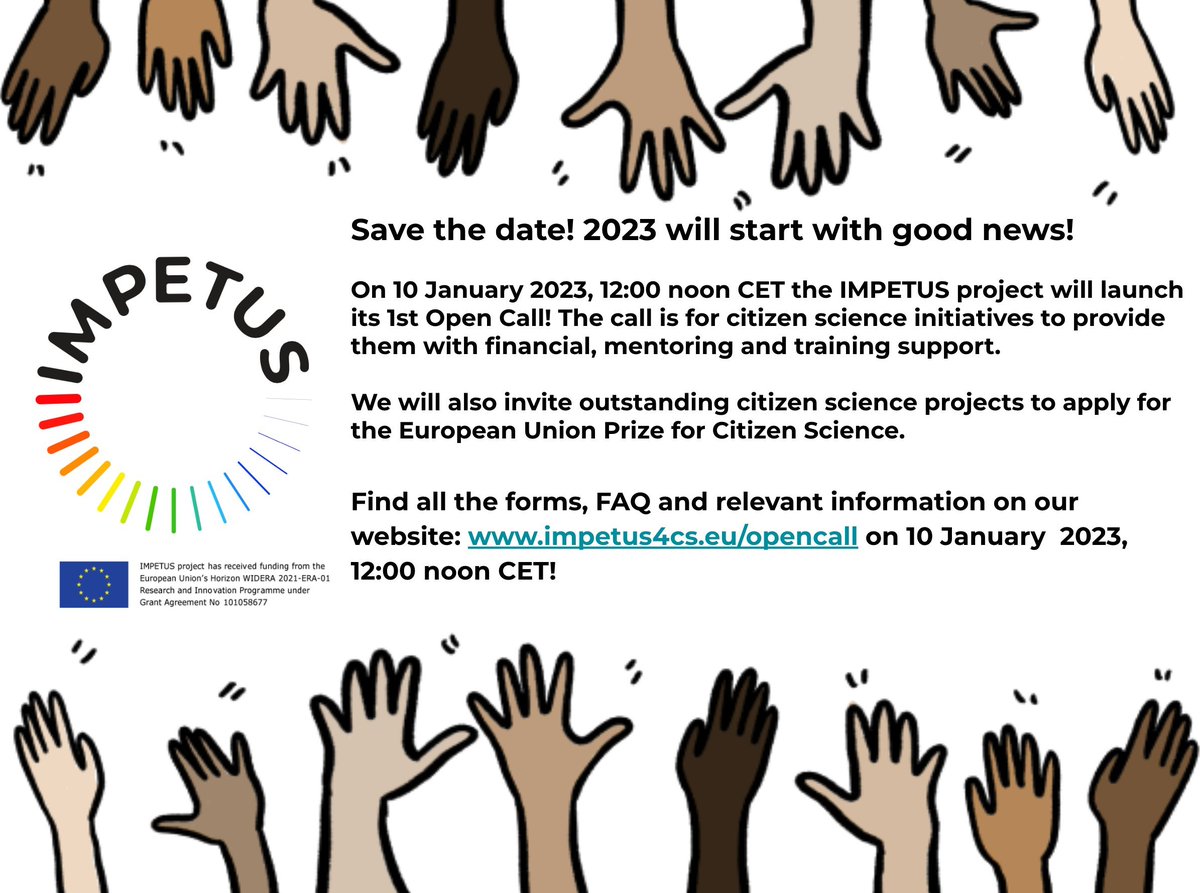 ReinforceEU (@reinforceeu) on Twitter photo 1st <a href="/impetus4cs/">impetus4cs</a> Open Call will be launched next 10th January 2023 ⏱ for #citizenscience initiatives to provide them with financial, mentoring and training support.
Find out more here⤵
impetus4cs.eu/save-the-date-… 1st <a href="/impetus4cs/">impetus4cs</a> Open Call will be launched next 10th January 2023 ⏱ for #citizenscience initiatives to provide them with financial, mentoring and training support.
Find out more here⤵
impetus4cs.eu/save-the-date-…