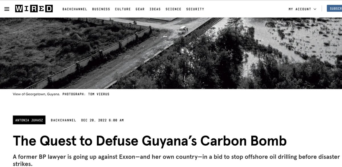 Good morning. I have the cover article of <a href="/WIRED/">WIRED</a>  today! The result of a year-long investigation, it tells the story of Melinda Janki, a courageous environmental lawyer whose launched one of the world's most ambitious climate lawsuits to stop ExxonMobil and save Guyana, her home.