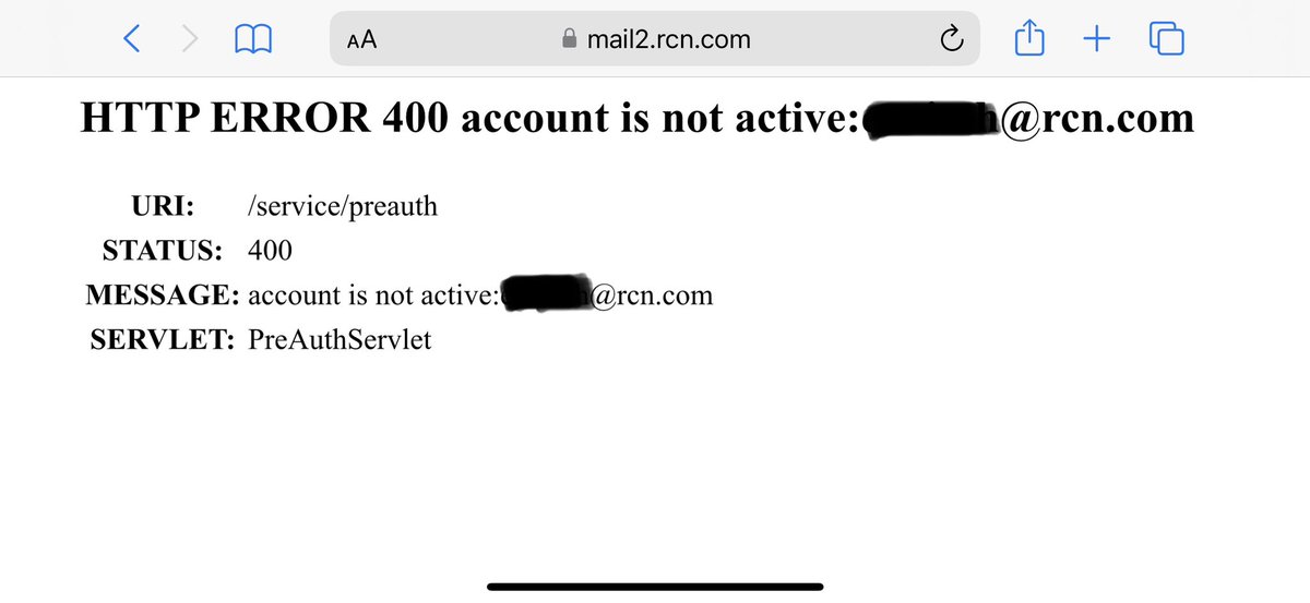 eneisch's tweet photo. @RCNconnects I’ve been having trouble accessing my email since yesterday.  When I try to logon to the web client I get this error: https://t.co/iEqWpQqtfl