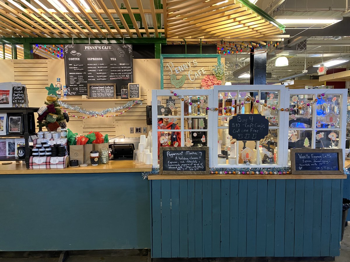 Need a pick-me-up? Penny's has delicious holiday drinks like their peppermint mocha or eggnog latte! Stop by today from 9 am - 5 pm.