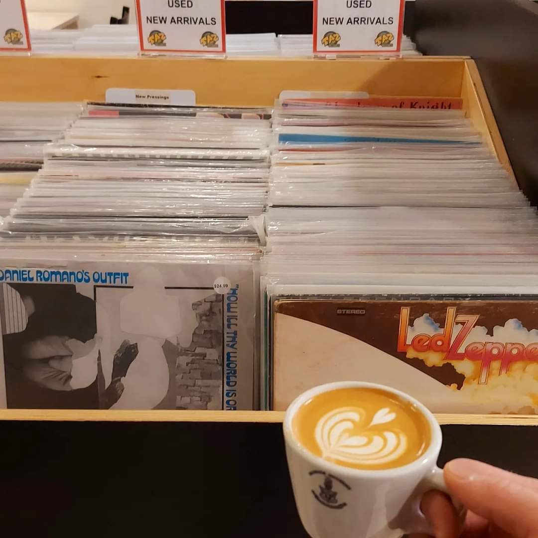 good morning! I just cleaned and priced about 50 used records and put them in the  new arrival bins! Coffee's on and the books are hot! come dig!