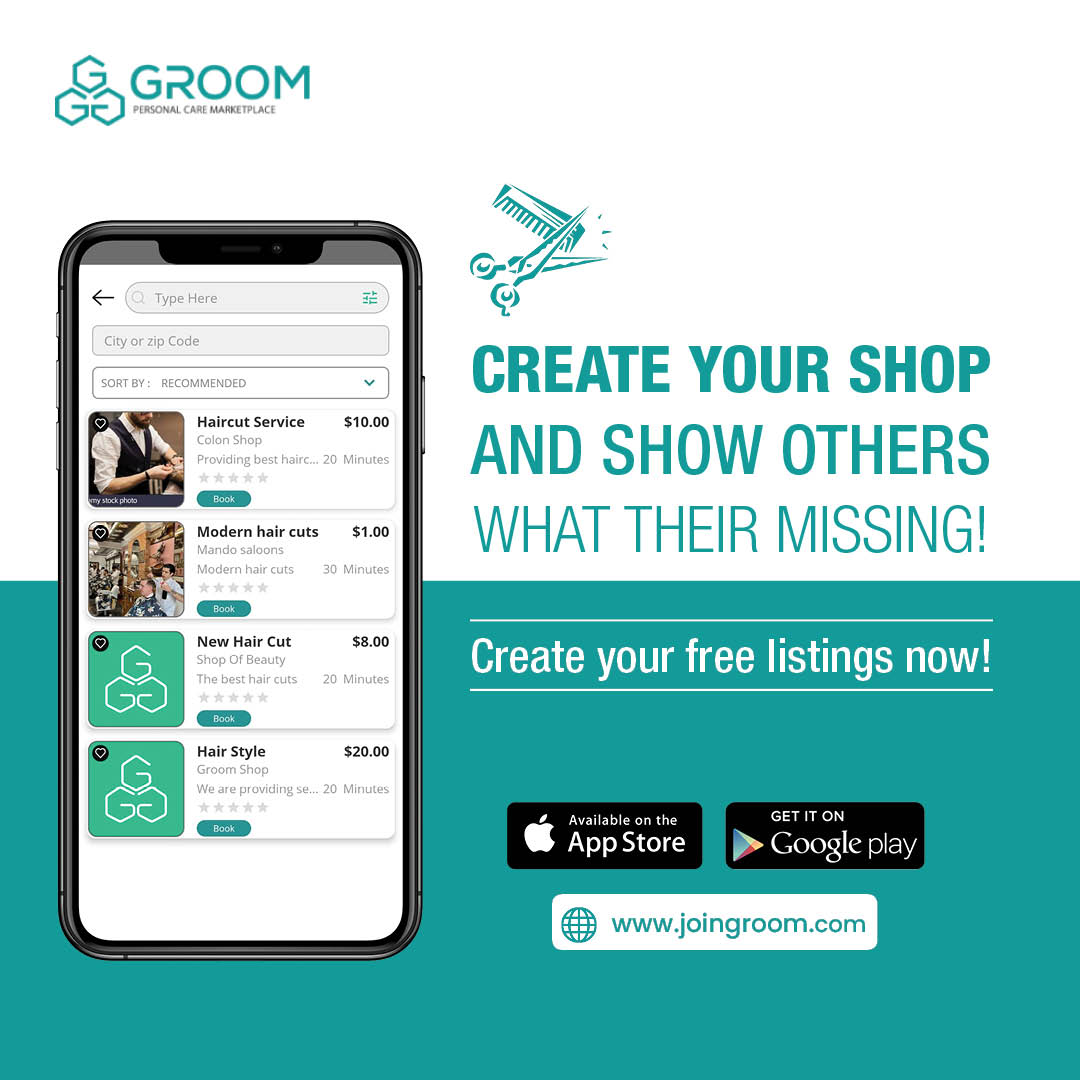 JoinGroom's tweet photo. Create your shop and show others what their missing! Create your free listings now!

Download it today from the following links:

📱 Google Play: 
https://t.co/DRXL9hpC5H
📱 App Store: 
https://t.co/9lsZPi1KPD

#groom #downloadapp #applaunch #bookservices #personalcaremarketplace https://t.co/QQ7ter9qKc