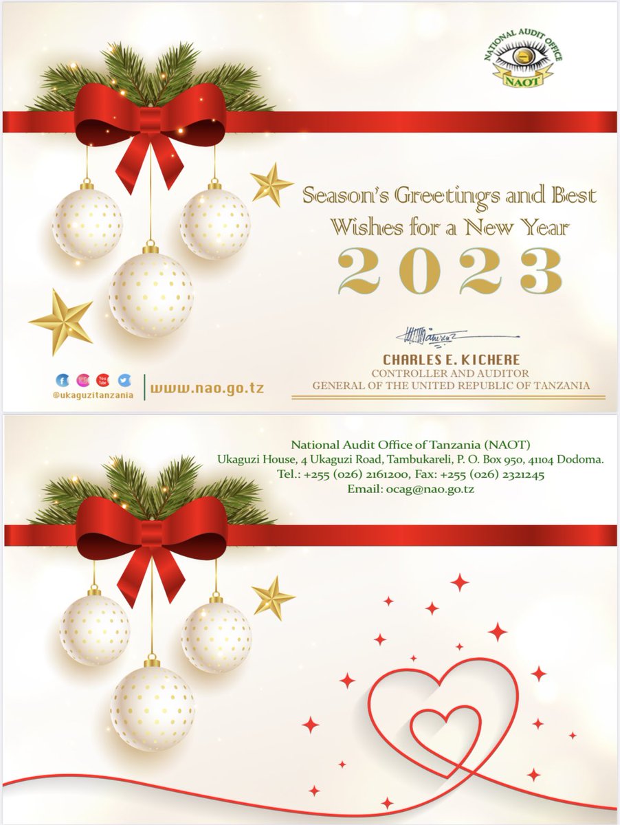 <a href="/SuluhuSamia/">Samia Suluhu</a> <a href="/KassimMajaliwa_/">Kassim Majaliwa Majaliwa</a> <a href="/dr_mpango/">Dr. Philip Isdor Mpango</a> <a href="/TuliaAckson/">Dr. Tulia Ackson</a> <a href="/bunge_tz/">Bunge la Tanzania</a> <a href="/judiciarytz/">Mahakama ya Tanzania</a> <a href="/EditorsForums/">Tanzania Editors Forum (TEF)</a> <a href="/AFROSAIE/">Afrosai E</a> <a href="/OAG_Kenya/">Auditor-General Kenya</a> <a href="/OAG_Uganda/">Office of the Auditor General Uganda</a> <a href="/INTOSAI_IDI/">INTOSAI Development Initiative</a> <a href="/oagsomalia/">Office of the Auditor General - SAI Somalia</a> <a href="/OAGRwanda/">OAGRwanda</a> <a href="/Riksrevisionen/">Riksrevisionen</a> <a href="/AuditorGen_SA/">Auditor-General South Africa</a> @nbaa50years @WBTanzania <a href="/InstituteWajibu/">Wajibu_Institute</a>