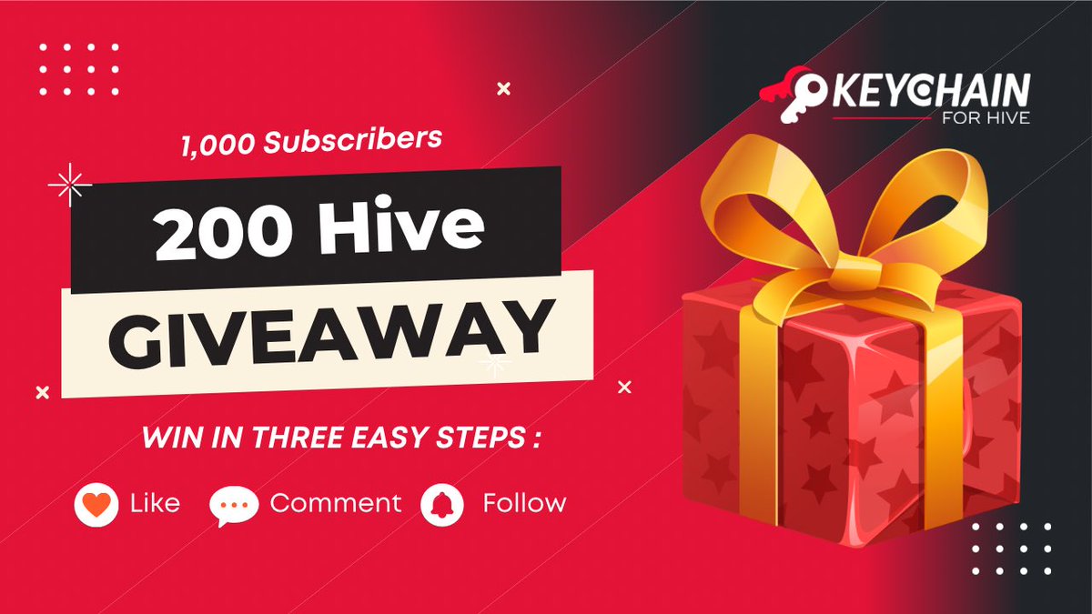 For our 1K celebration, we're giving away 200 Hive for one follower.📢🔥

You just need to:
♦️Follow <a href="/HiveKeychain/">Hive Keychain</a> on #Twitter and #Hive.
♦️Like and RT this tweet.
♦️Tag 3 friends in the comments

You can find more details about this #giveaway below.
