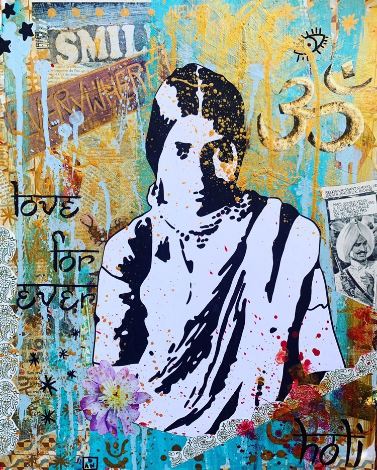 GM #NFTCommunity  
#Bollywood, it's all about a passion for India and its rich cultures, traditions, foods, dances, emotions.

This #art is handmade from mix technics with posca, acrylic, collage and as usual with recycled papers, by Bettyna #artistsontwitter 

Not a #NFT