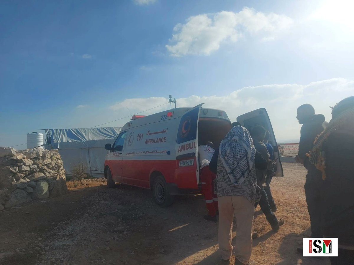 ISMPalestine's tweet photo. IOF confiscated a marquee from Khalet Al Dabaa, #MasaferYatta. The marquee was used for activities like psychosocial support for children, to help them cope with the traumas of living under Israeli occupation. IOF attacked a villager who is on crutches due to surgery https://t.co/FtkasatBcO