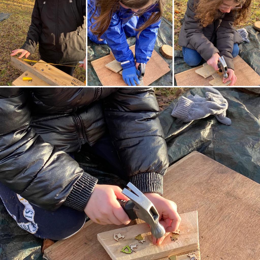 uttjess's tweet photo. For the last session of the year, we made some Christmas trees. We measured, sawed, hammered, screwed and decorated. #outdoorstem @stbernadettesps https://t.co/HTUiLfGDiu