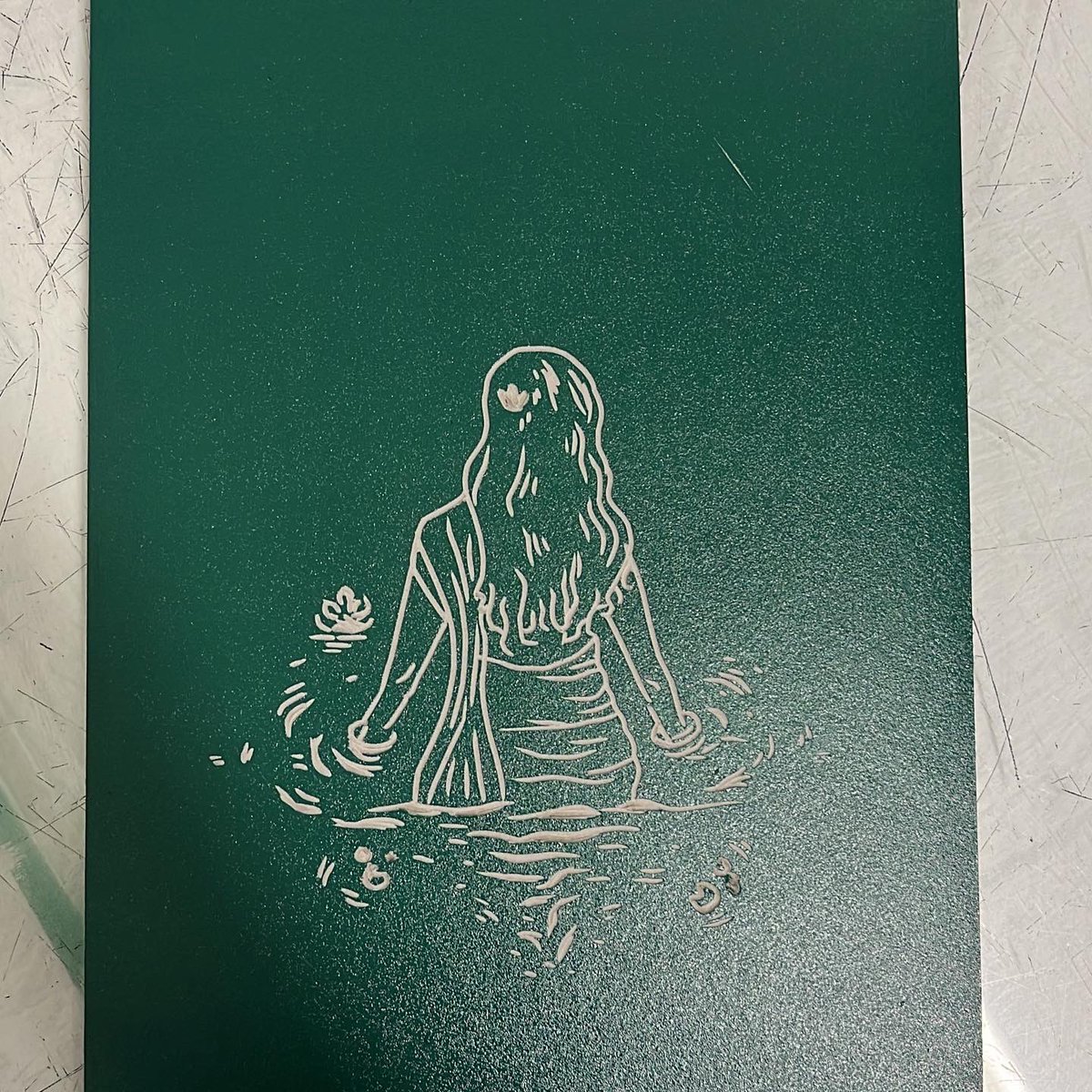 haseebah_prints's tweet photo. Newest lino print for @khatunetwork poetry book! Love this deep forest green 💚 Inspired by Asia’s poetry and south Asian women wading in water. 

#linoprint #southasian #printmaking #poetry https://t.co/iZau64hXvY