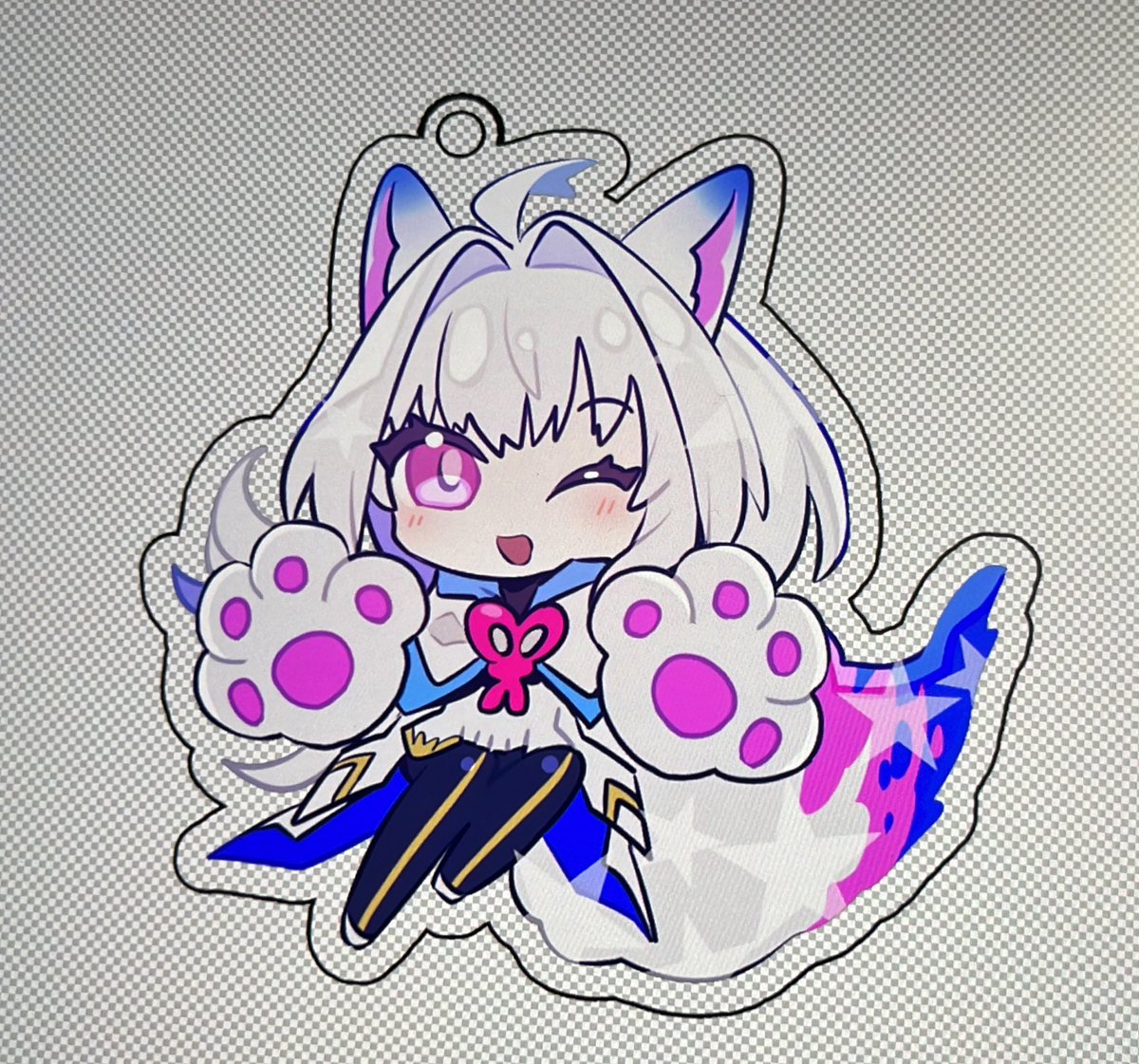 merlin (fate/prototype) 1girl one eye closed chibi ahoge animal hands animal ears long hair  illustration images