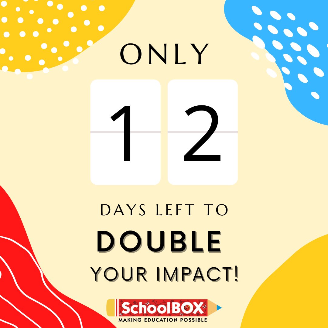 schoolBOXhelps's tweet photo. 12 days left to double your impact! Your donation helps get books, technology, and learning centres to First Nations children and youth!
#firstnationseducation #nonprofit #doubleimpact #makingeducationpossible #schoolbox https://t.co/0XJOZ2qoWJ
