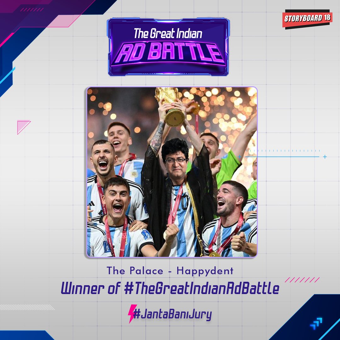 Storyboard18_'s tweet photo. 32 Contestants.
32 Matches.
4 Decades of Excellence.
1 WINNER.
๐ฅ@Happydent_India has done it and how!๐ฅ
Here is your winner of #TheGreatIndianAdBattle!๐๐ฅณ
#JantaBaniJury
@moneycontrolcom @CNBCTV18News @mccann_mw @prasoonjoshi_ @thefullmohanty @dabas_jeetu https://t.co/LtlgQYxwD2