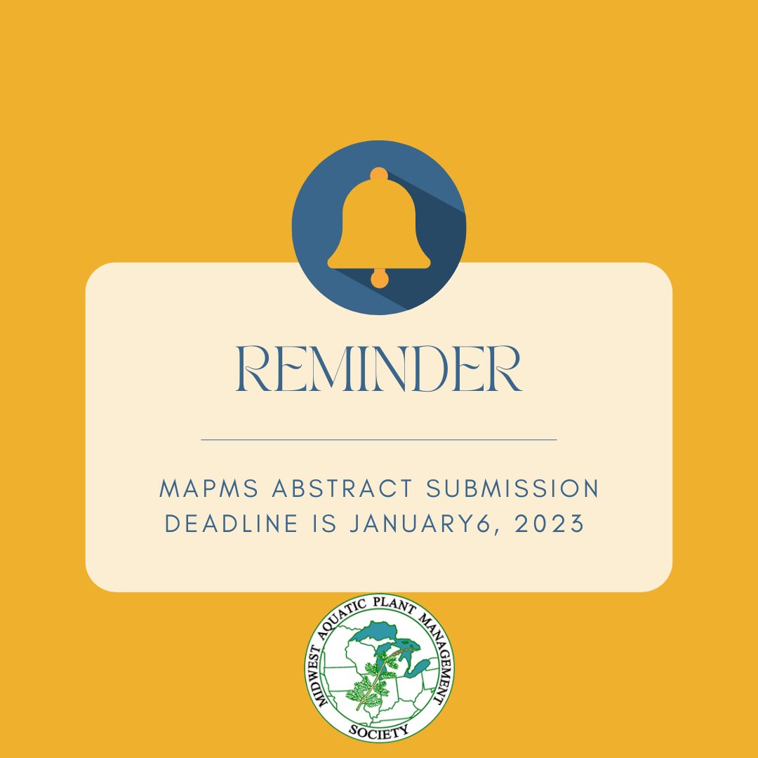 The holidays are approaching…and so is the deadline to submit an abstract for #MAPMS2023. We’d love to hear from our scientists, managers, students, educators, etc.! 

mapms.org/wp-content/upl…

#MAPMS #aquaticplants #aquaticplantmanagement #aquaticweeds #botany #macrophytes