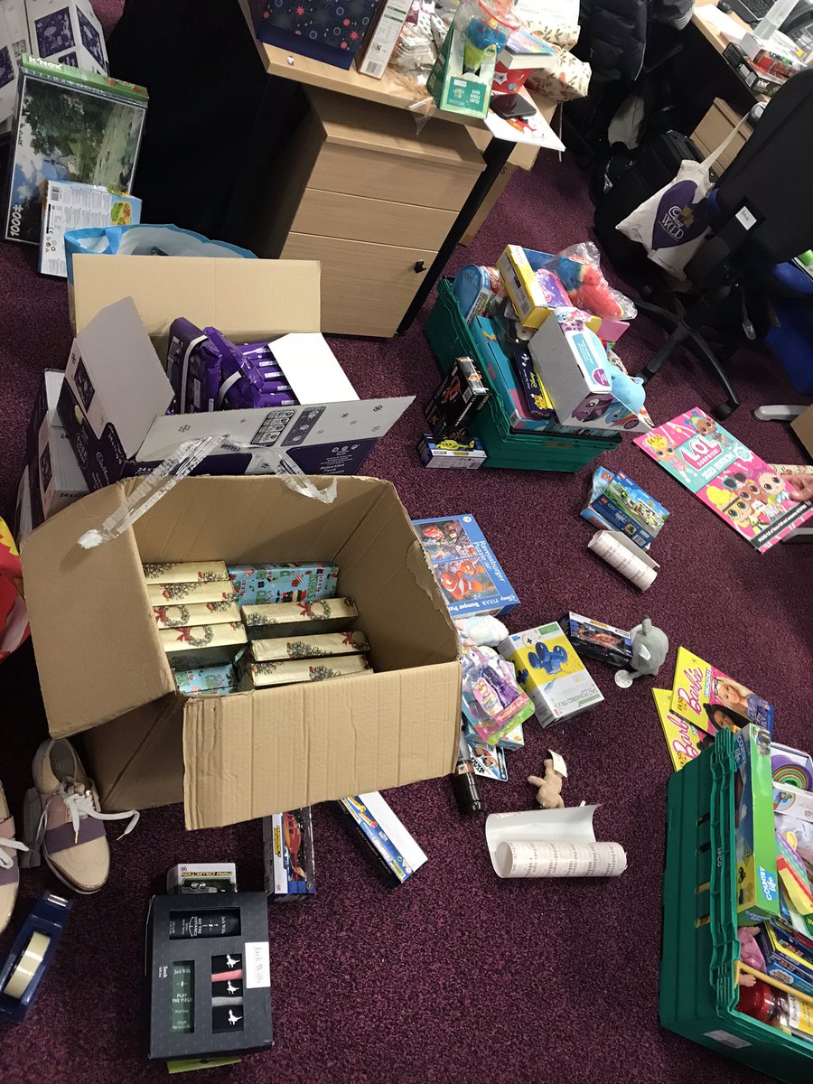 HeatherWilding_'s tweet photo. I am blown away with the generosity of @BlueSkiesFund for donating Xmas gifts to the Blackpool CAMHS team, who are currently wrapping them for our Blackpool, Fylde and Wyre children, to choose a gift out of our shared waiting room @BlackpoolPmhw #Kindness https://t.co/iZ5uqIUvnT